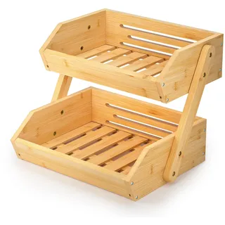 Calm Cozy Obstkorb Bambus, 3-stufiger Obst und Gemüse Aufbewahrung Obstschale, Perfekt für Küchenarbeitsplatte, Home Dekorative Lagerung