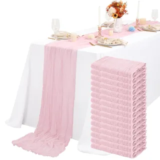Käsetuch Tischläufer 15 Stück Baby-Rosa Seihtuch Hell Rosa Transluzent Tüll Tischdecke 55x300cm, Rustikaler Gaze-Stoff Boho-Tischläufer für Hochzeitsfeier Brautparty Tischdekoration