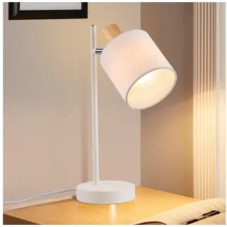 Nettlife Tischleuchte Holz Vintage Weiß Stoffschirm 35.5cm E14 mit Schalter Nachttischlampe, Schwenkbar, ohne Leuchtmittel, mit Kabel und Stecker Drehbar Tischlampe für Wohnzimmer Büro weiß