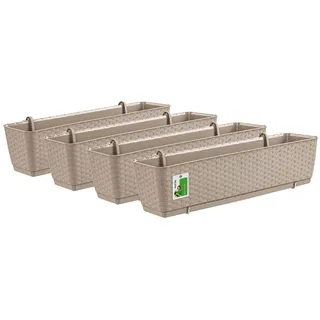 PAFEN 4X Blumenkasten Blumentopf 10L mit Halterungen - 585 x 145 x 155 mm - Rattan-Optik Pflanztopf Balkonkasten Pflanzkästen Befestigungshaken, Mocca
