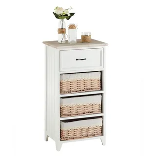 CARO-Möbel Kommode PROVENCE, Kommode PROVENCE Sideboard Schrank für Flur weiß mit 3 Körben Landhaus weiß