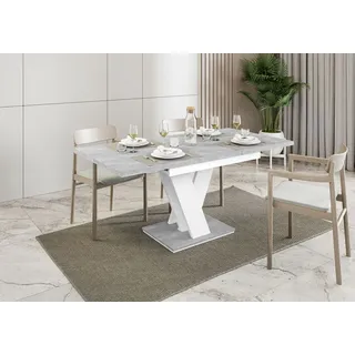 Esstisch MASIV, Stilvoll Ausziehbar Esszimmertisch, Design Tisch, Esszimmer (Weiss + Beton) - Weiß