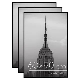 Americanflat Bilderrahmen 60x90 cm 3er Set - Posterrahmen - Schwarz | Schmales Profil mit Plexi-Scheibe und integrierter Aufhängung, Hoch- und Querformat, für Poster, Fotos & Kunstdrucke