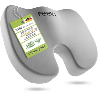 feela Sitzkissen Orthopädisches Auto-Sitzkissen – entlastet Rücken & Steißbein, Mehr Komfort auf langen Fahrten – fördert Haltung & entspanntes Sitzen silberfarben