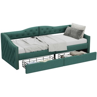 Merax 90*200cm Sofabett, Tagesbett, Einzel-Tagesbett mit Schubladen, großer Stauraum, Grün