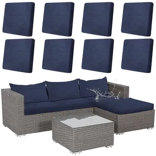 8er-Set Outdoor-Sitzkissenbezüge, 65 x 65 cm, wasserabweisend, Marineblau | Einfarbige Bezüge für Terrassenstühle, Gartenmöbel und L-förmige Sofas – leicht abnehmbar und passend für große Sitzkissen