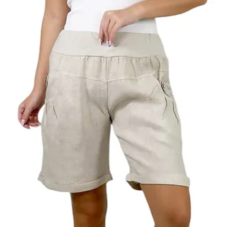 Mississhop 276 Damen Leinenshorts Bermuda – Kurze Sommerhose aus 100% Leinen, luftig, elegant, mit Knöpfen Beige L - 38