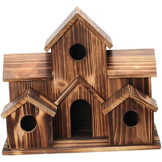 Milageto Vogelhaus aus Holz, Nest, große natürliche Vogelhütte, handgefertigter 6-Loch-Vogelkäfig zum Aufhängen für Bäume im Innenhof, Heimdekoration
