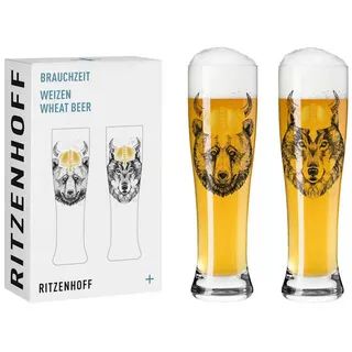 Ritzenhoff Bierglas BRAUCHZEIT, Glas, Spülmaschinengeeignet, Mehrfarbig, Bär + Wolf, H: 25.4cm