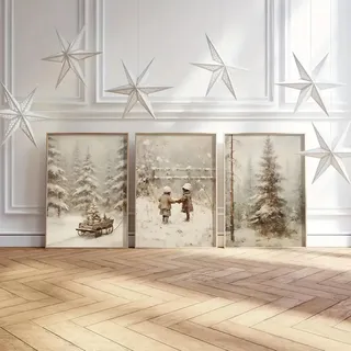 Trayosin Weihnachts Poster Set 3er Vintage Ästhetik Wandbilder Wohnzimmer Weihnacht Wanddeko Schlafzimmer Leinwand Bilder Ohne Rahmen (40x50cm)