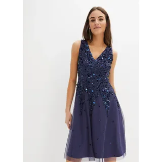 bonprix Mini-Paillettenkleid, blau, Gr.34, Tüllkleid in MIni-Länge mit einer gemusterten Paillettenstickerei