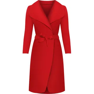 WearAll - Lange Gürtel Taschen öffnen Coat Damen Promi Wasserfall Jacke Cape - Rot - 44-50 - 44