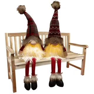 Christmas Paradise Wichtel sitzend mit LED 25 cm (60 cm) (Dekofigur, 2 St., Kantenhocker), Weihnachtsdeko Gnom rot-grau rot