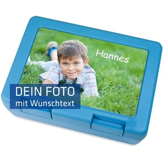 Brotzeitbox hellblau - 185 x 128mm - individuell mit Foto Bild & Text bedruckt - personalisiert - Brotbüchse für Schule, Kita, Picknick, Kindergarten - Brotdose für die Kinder - Vesperbox Lunchox