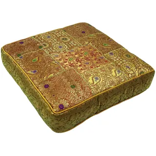 GURU SHOP Orientalisches Eckiges Patchwork Kissen 50 cm, Sitzkissen, Bodenkissen mit Baumwollfüllung - Goldgelb