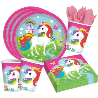 Amscan 36-teiliges Party Set Einhorn - Teller Becher Servietten Partygeschirr