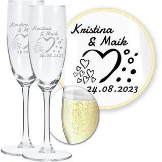LALALO Hochzeit Sektgläser 2er Set mit Gravur, Sektgläser Gravur personalisiert mit Namen Datum Wunschtext, Lasergravur Champagnerglas 18cl, Hochzeitsgeschenk Brautpaar Hochzeitstag Jubiläum