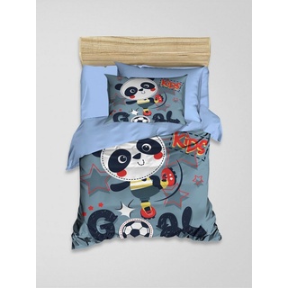 Babybettwäsche Renforcé Bettbezug-Kopfkissenbezug-Set für Baby «Fußball-Panda», Best Class, 100% Baumwolle, 2 teilig, 100% Renforcé Baumwolle Bettwäsche-Set mit 3D Muster blau|grau