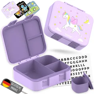 BEARFOOT Bento Box COMPACT Kinder Brotdose (Einhorn-lila, 1.000 ml) | Auslaufsichere Lunchbox mit Fächern, für Schule & Kindergarten, für Mädchen & Jungen, leicht & kompakt