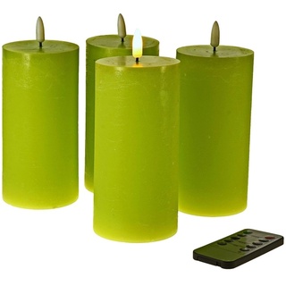 Werner Voss GmbH LED 4 x Kerze grün Wachs 15 x 7,5 cm 3D Timer + Fernbedienung Stumpenkerze