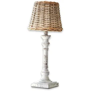 LOBERON Tischlampe Noelie ,  braun/antikweiß | Handarbeit, Antikveredeltes Kiefernholz, Bezaubernder Rattan-Schirm