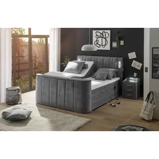 ED EXCITING DESIGN Boxspringbett Dallas (6-St), inkl. Topper, LED-Beleuchtung, motorisierter TV Halterung und Motor grau