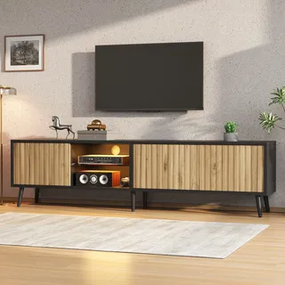 175cm TV Schrank Holz, Lowboard Stehend Für 75 Zoll Fernseher - Fernsehboard Mit 3 Türen und Glasablagen - TV Board für Wohnzimmer,175cm a