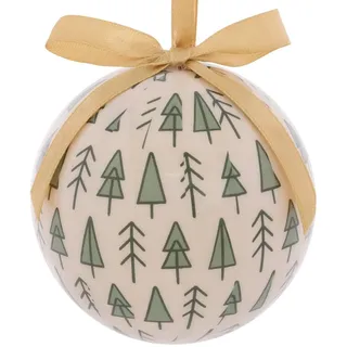 Weihnachtskugel Aus Papier Mit Weiß-grünem Tannenbaum-aufdruck, Durchmesser 75 Mm -
