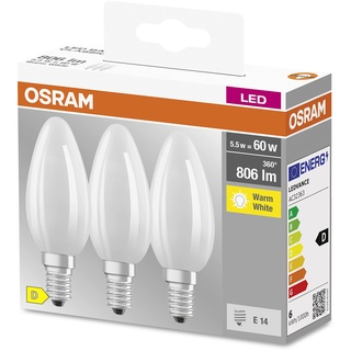 OSRAM Star Filament-Lampe für E14-Sockel, mattes Glas ,Warmweiß (2700K), 806 Lumen, Ersatz für herkömmliche 60W-Leuchtmittel, nicht dimmbar, 3-er Pack