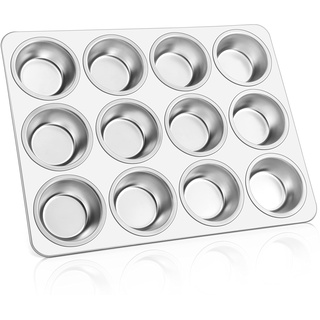 E-far Muffinform für 12 Tassen, Edelstahl, Cupcake-Pfanne, Metall, Muffin-Backformen für Ofen, normale Größe und leicht zu reinigen, ungiftig und spülmaschinenfest