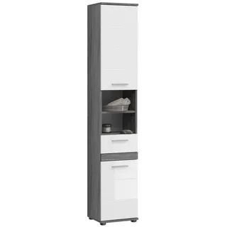 Newroom Hochschrank Rauchsilber 191 cm Schrank Rauchsilber Weiß Hochglanz Modern Badschrank Hochschrank Bad silberfarben|weiß