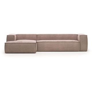 Nosh Blok 4-Sitzer-Sofa mit Chaiselongue links und breitem Cord rosa 330cm