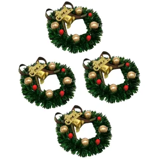HOMSFOU 4 Stück Weihnachtskranz Adventsgesteck Länglich Rustikale Kerzenringe Mini-puppenhaus-weihnachtskränze Mini Kerzenringe Stechpalmenkerzenringe Kerzenkranz Winter Plastik Säule