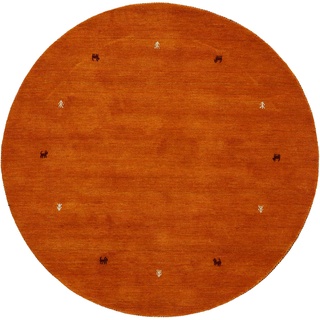carpetfine Wollteppich Gabbeh Uni Rund Orange Ø 80 | Moderner Teppich für Wohn- und Schlafzimmer