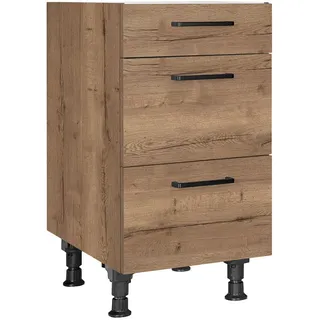 Nobilia Schubkastenunterschrank Structura, Eiche dunkel, Holzwerkstoff, 3 Schublade(n) Schubladen, einzeln stellbar, 45x87x56 cm, Blauer Engel, Pefc, Goldenes M, Made in Germany, DGM-Klimapakt, Zusatzausstattung erhältlich, Küchen, Küchenmöbel, Küchenschränke, Küchenunterschränke