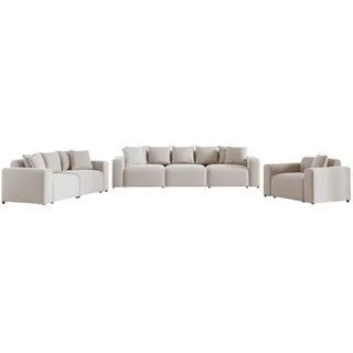 Fun Möbel 3-2-1 Garnitur Stoff 3-Sitzer + 2-Sitzer Beige