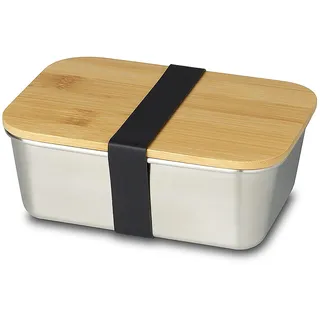 Echtwerk Praktische Lunchbox, Brotdose, Bento-Box, Snackbehälter für unterwegs, aus hochwertigem Edelstahl mit Bambusdeckel und Silikonband, Schneidebrett, nachhaltig und plastikfrei, 1500ml