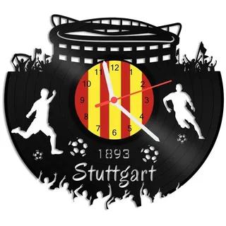 GRAVURZEILE Wanduhr Schallplattenuhr - Stuttgart - 100% Vereinsliebe - Fußball - schwarz