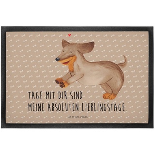 Fußmatte 40 x 60 cm Hund Dackel fröhlich - Hundeglück - Geschenk, Schmutzfänge, Mr. & Mrs. Panda, Höhe: 0 mm braun
