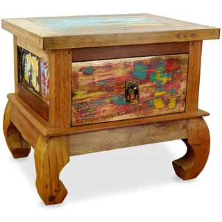 livasia Asiatischer Nachttisch aus Massivholz – 45x35x40cm – handgefertigter Beistelltisch aus Holz aus Java, recyceltes & versiegeltes Teakholz von ehemaligen Fischerbooten, Vintage Look