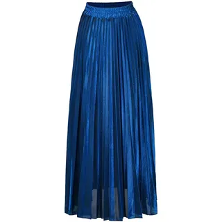 Shengwan Faltenrock Maxi Damen Langer Plisseerock Hohe Taille Grelle Farbe Rock Blau S - S
