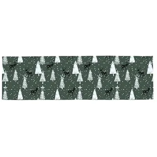 Butter Kings Tischläufer "Deer in the forest" in Grün/ Schwarz/ Weiß - (L)140 x (B)40 cm