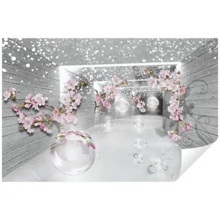 Wallarena Fototapete 3D EFFEKT Tunnel Blumen Abstrakt Modern Wohnzimmer Schlafzimmer, Glatt, 3D-Optik, Tapete grau Wohnzimmer Schlafzimmer Vliestapete Wand Deko + Kleister grau 1.52 m x 1.04 m
