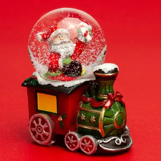 SIKORA SK06 Kleine Glas Deko Schneekugel Weihnachtsmann in der Lokomotive Weihnachten Weihnachtsdeko D:45mm