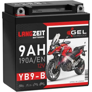 LANGZEIT YB9-B Motorradbatterie 12V 9Ah Gel Batterie 50914 YB9-BS CB9-B 8Ah