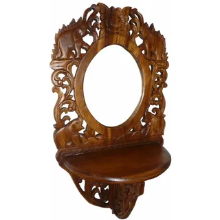 Wandspiegel mit Ablage, Kosmetikspiegel, Schminkspiegel, Badezimmerspiegel, Holz