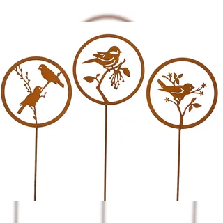 Decoris 1 Blumenstecker 89cm Metallvogel Gartenstecker Gartendeko Rostoptik Außendeko Pflanzenstecker Rostdeko Deko Metall Vogel Garten Gartenschmuck Rost