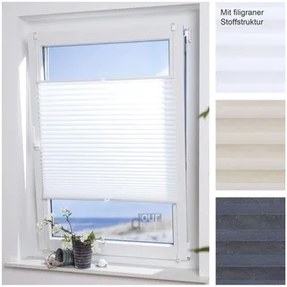 ourdeco® Plissee Easy / 75 x 210 cm (Breite x Höhe) weiß/lichtdurchlässig, Blickdicht