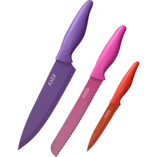 Messerset für Küche - 3-teilig - Buntes Messer Set aus Edelstahl - Scharfe Küchenmesser mit Farbiger Beschichtung - Bunt