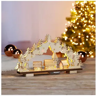 Gravidus LED Lichterbogen Schwibbogen Weihnachten Kirche Dorf Holz